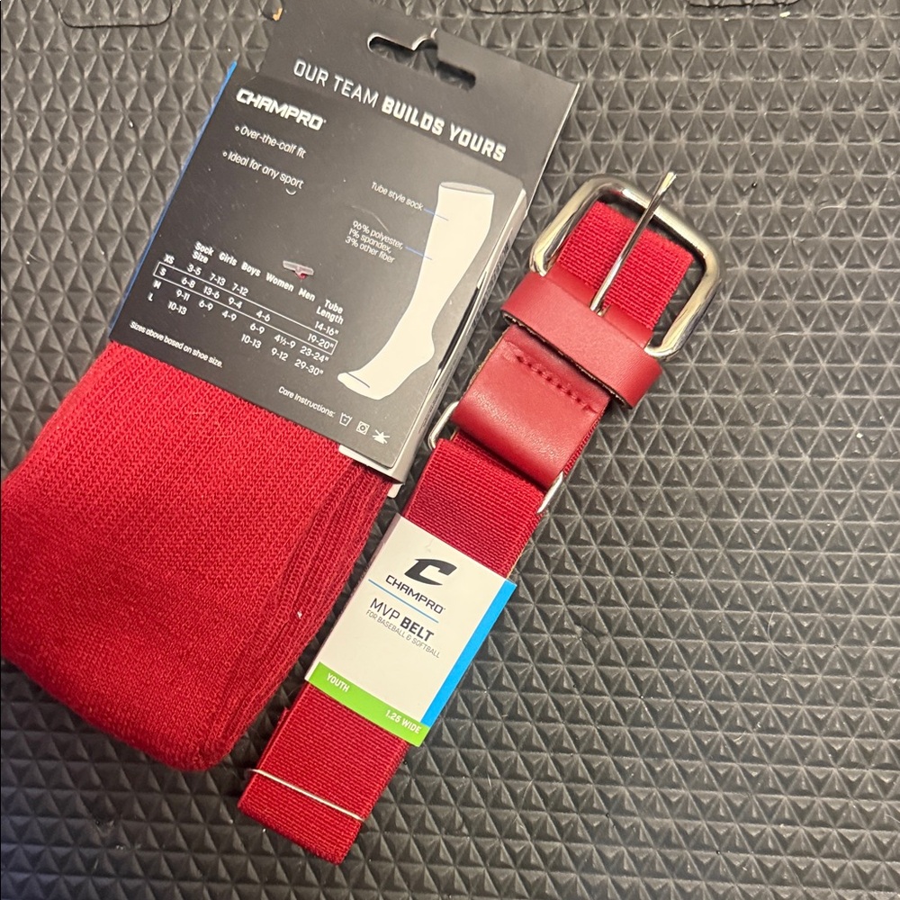 Baseball / softball kids small Champro Red MVP Belt with Matching Red Socks